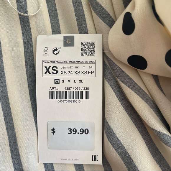 NWT 🆕 - Zara Stripes + Polka Dots Silky Wrap Front Asymmetrical Blouse - XS - Picture 7 of 8